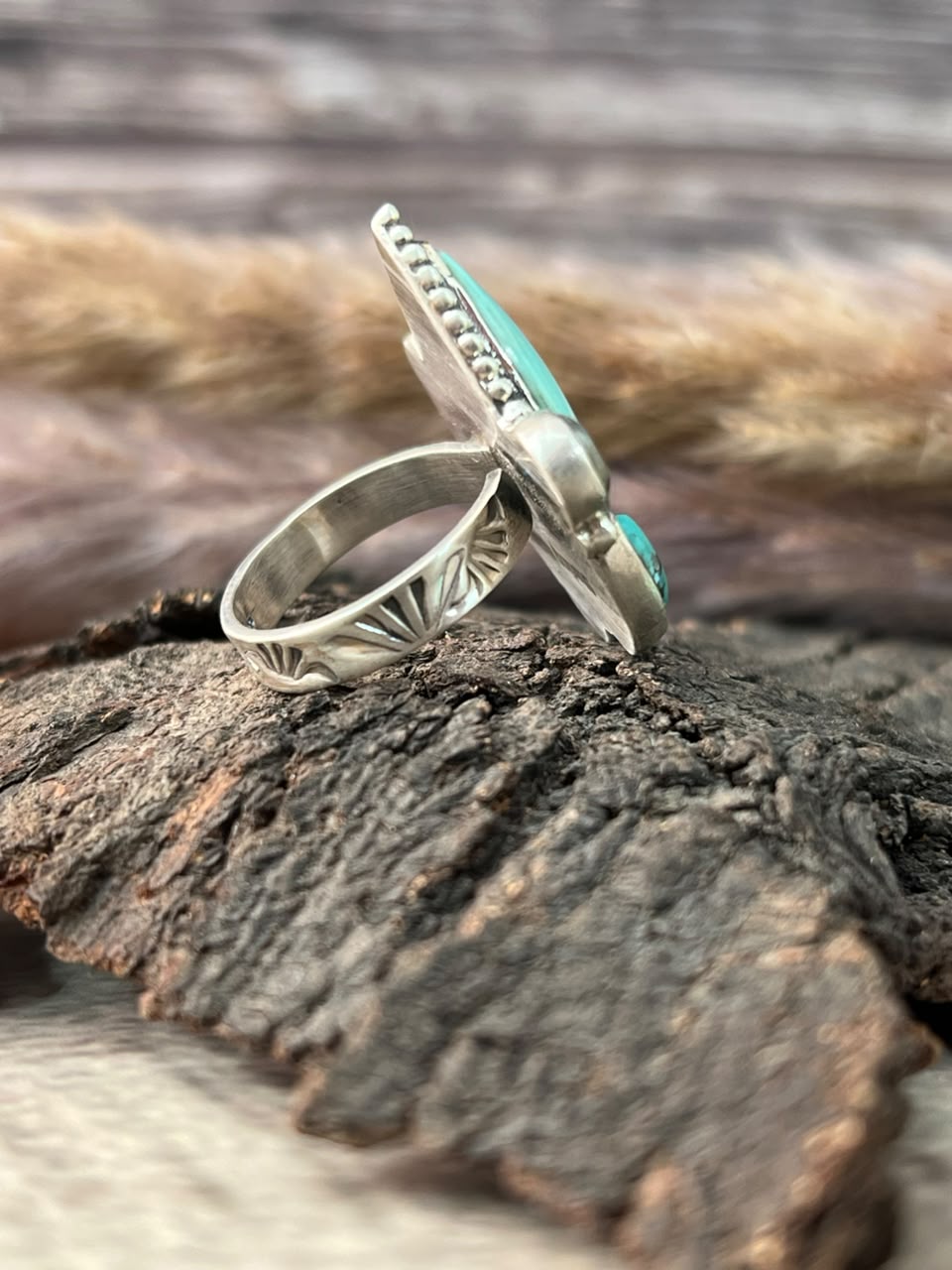 Handmade Sterling Silver Campitos Turquoise Collection: Adjustable Ring Signed Nizhoni