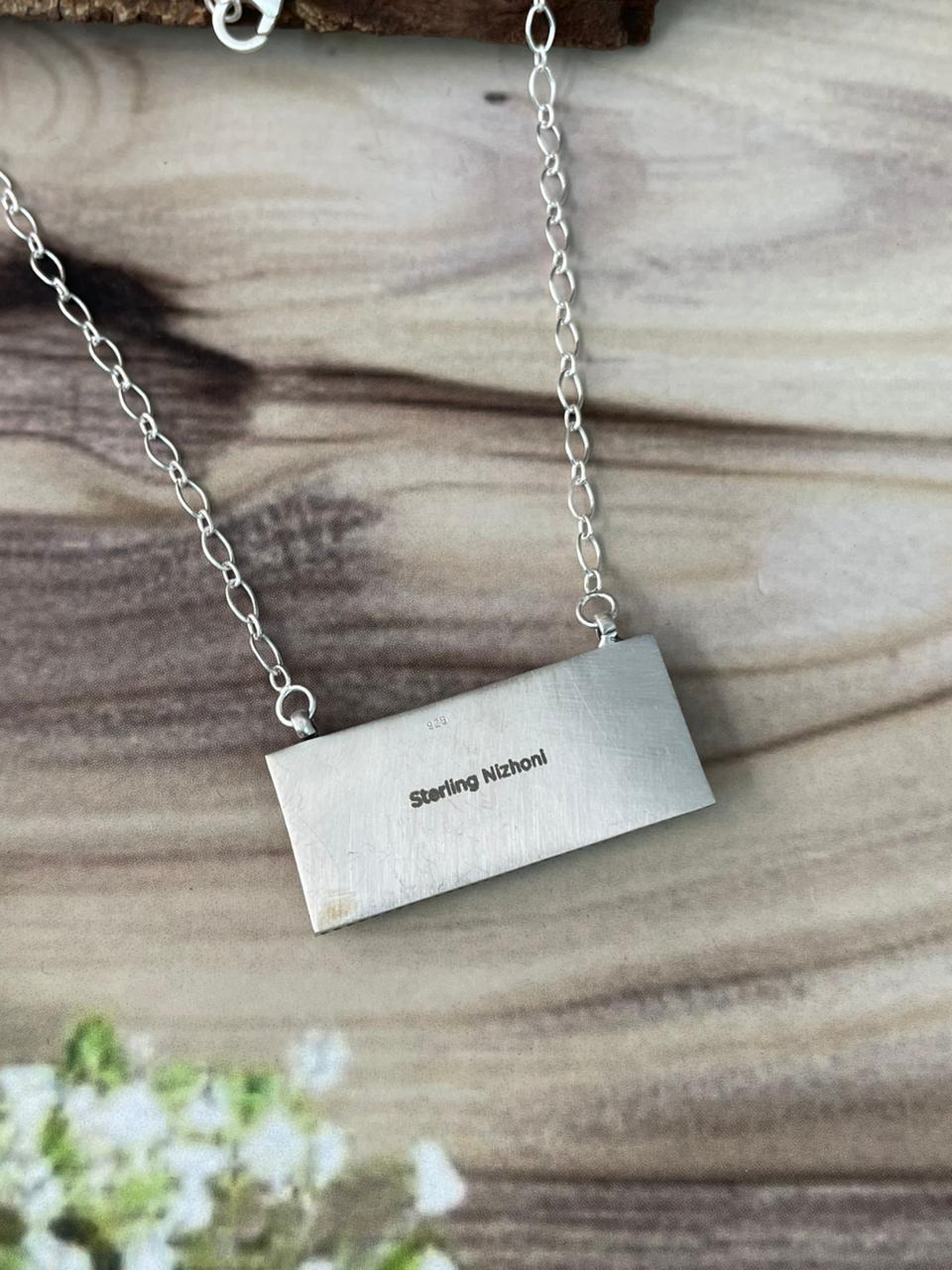 Handmade Sterling Silver Kingman Turquoise Necklace Signed Nizhoni