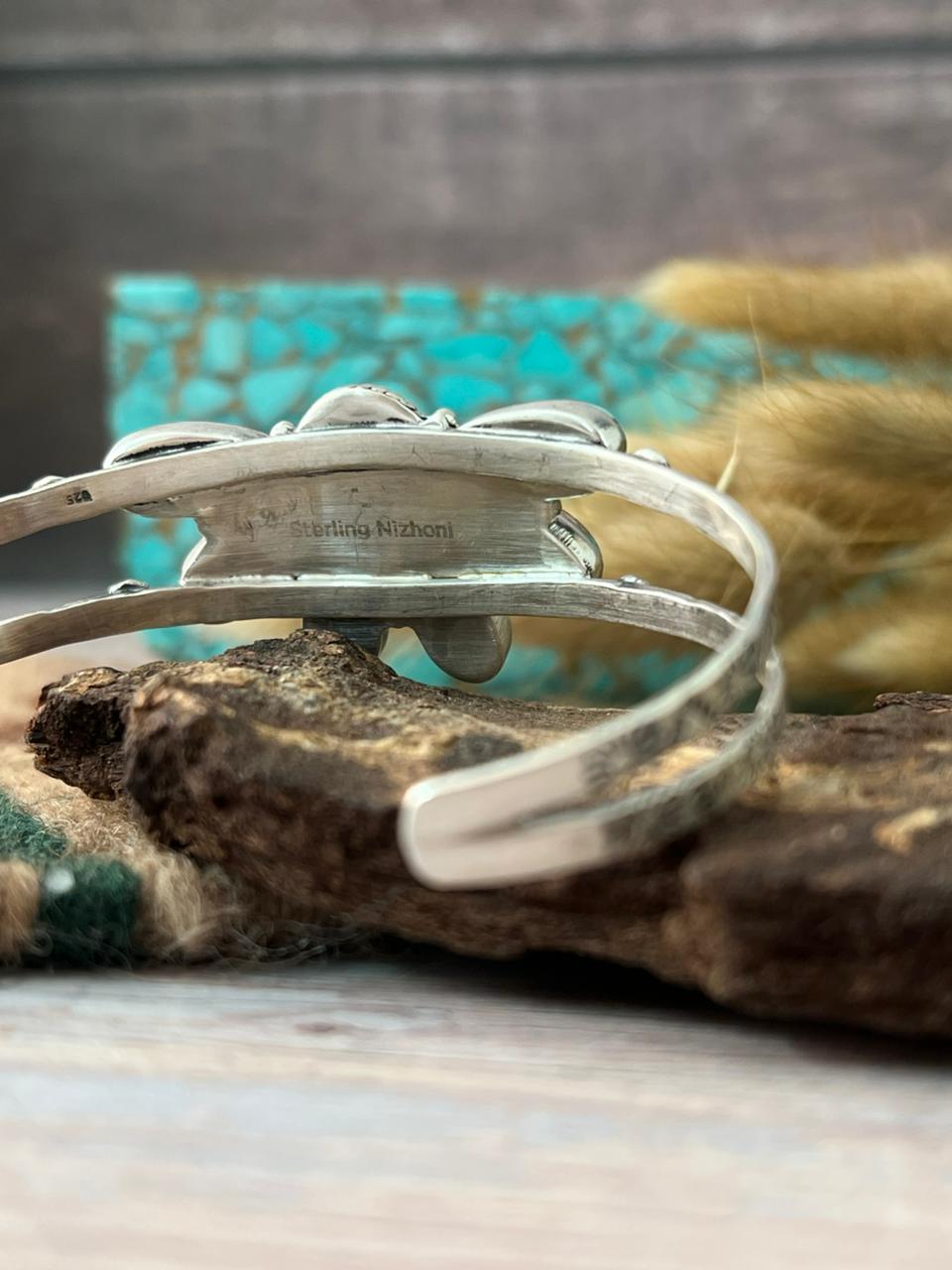 Handmade Sterling Silver Mint Dahlia Collection: Cuff Bracelet "Signed Nizhoni"