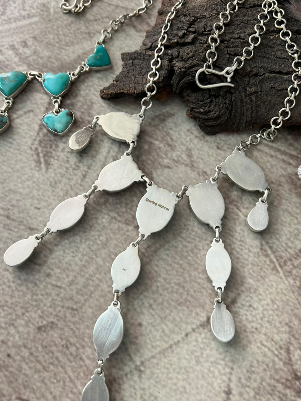 Handmade Sterling Silver Campitos Turquoise Collection: 'Y Shaped' Necklace Signed Nizhoni