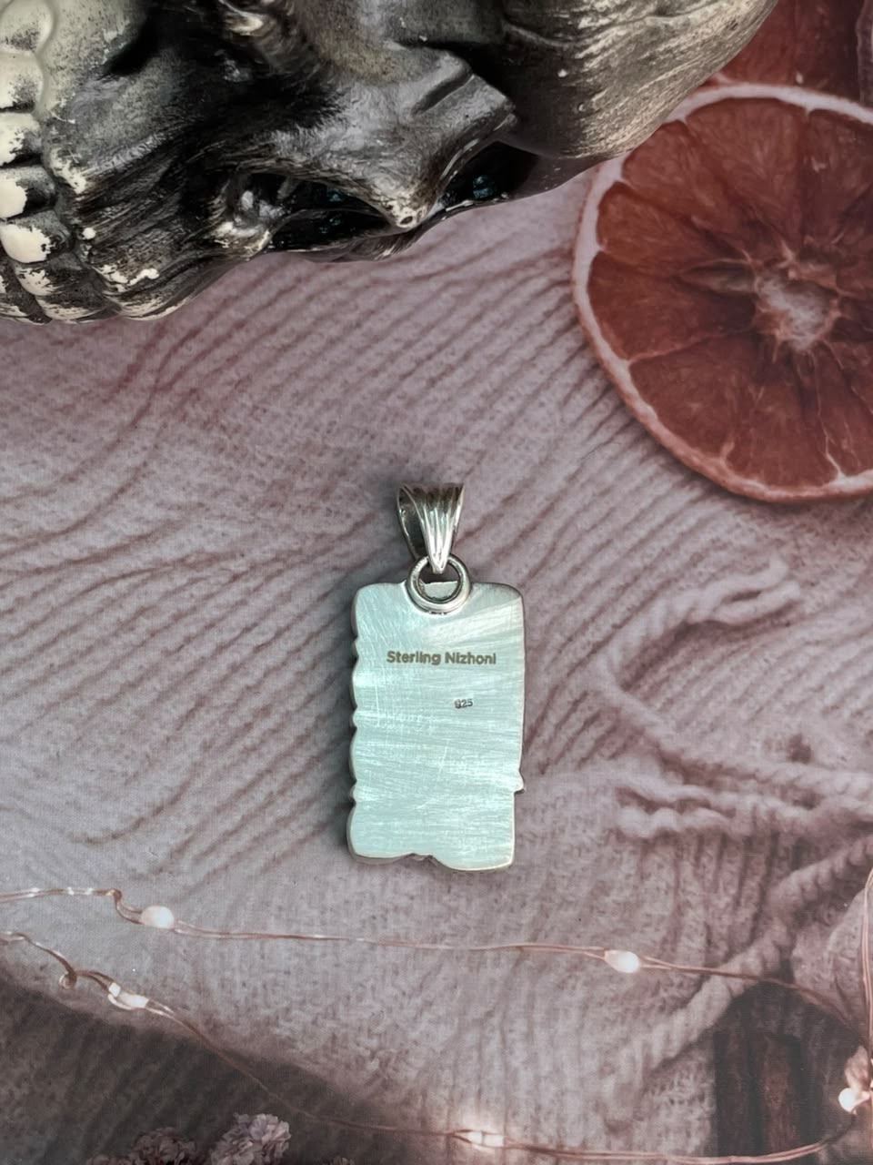 Handmade Sterling Silver Grape Dahlia with Black Onyx Halloween Collection: Pendant Signed Nizhoni