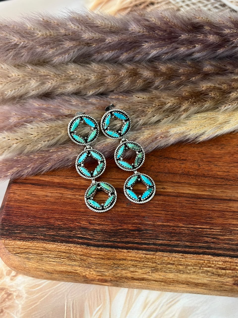 Handmade Sterling Silver Kingman Turquoise Post Dangle Earrings Signed Nizhoni