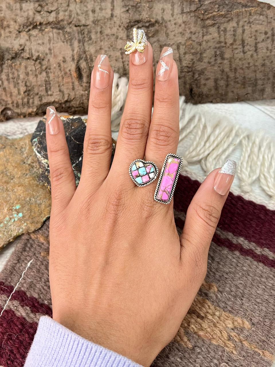 Handmade Sterling Silver Cotton Candy Adjustable Ring "Signed Nizhoni"