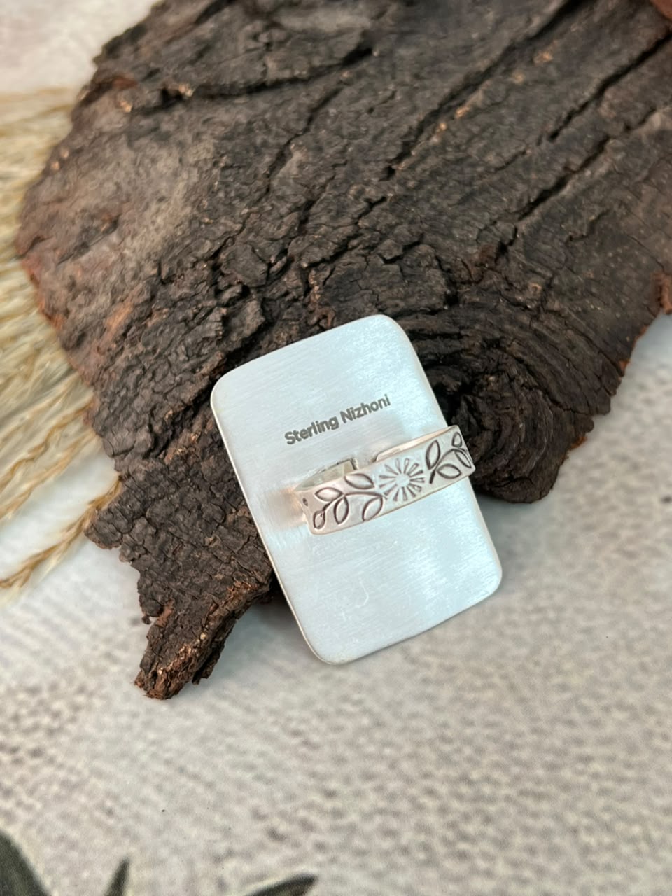 Handmade Sterling Silver Rosarita with Kingman Turquoise Cherry Adjustable Ring Signed Nizhoni