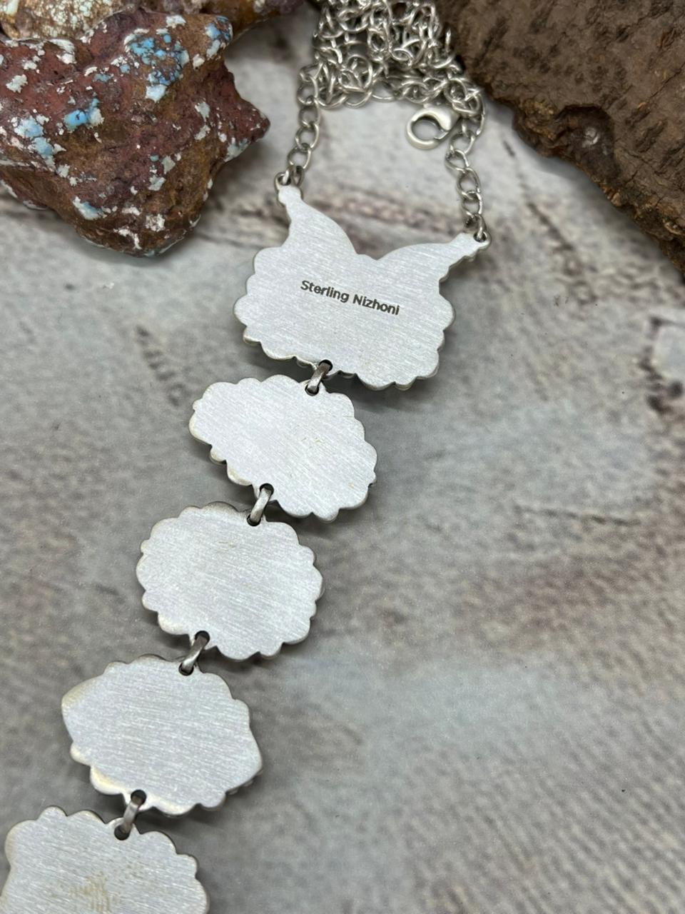 Handmade Sterling Silver Lander Turquoise Necklace with Signed Nizhoni