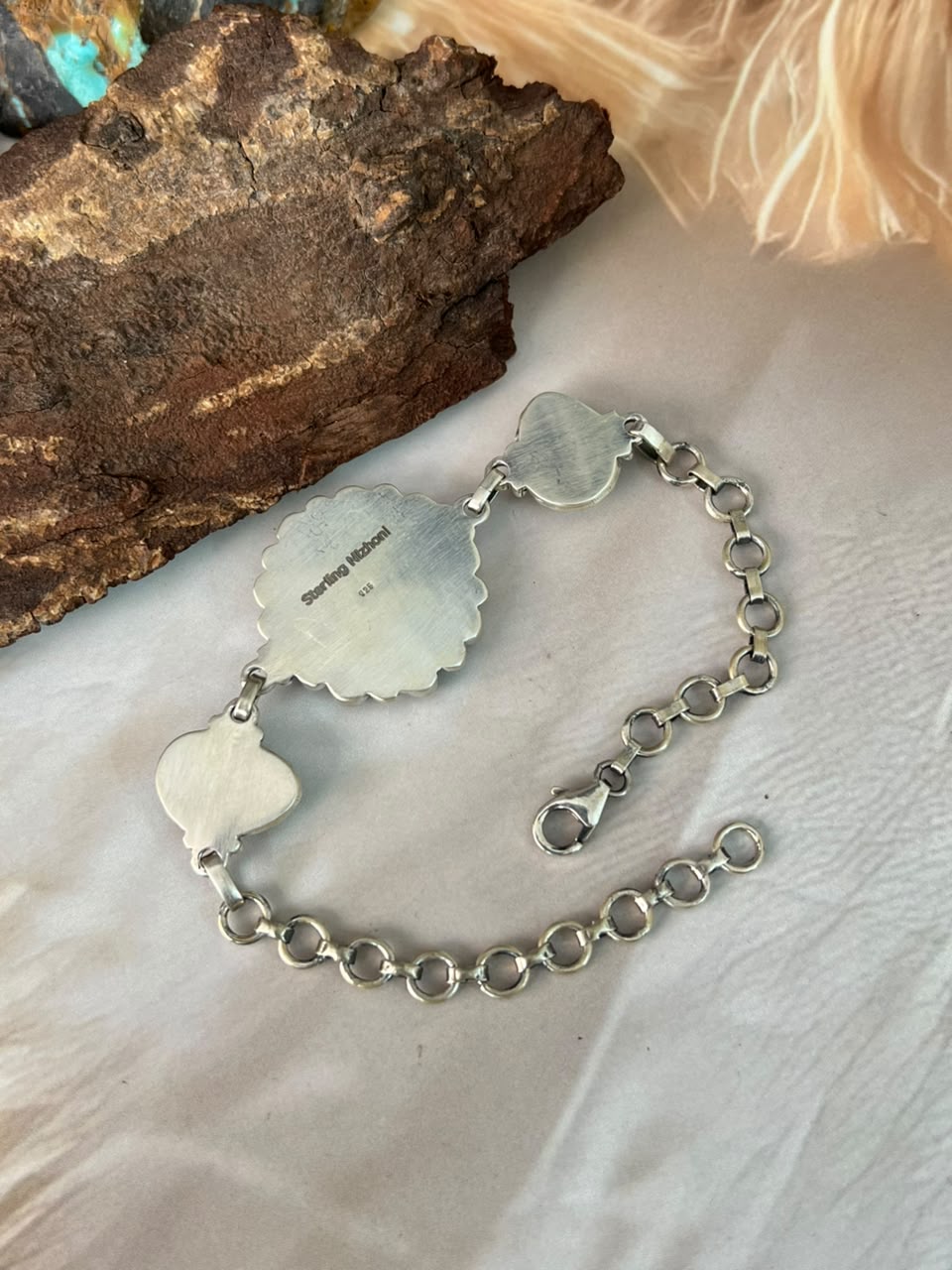 Handmade Sterling Silver Christmas Dahlia Collection: Chain Bracelet Signed Nizhoni