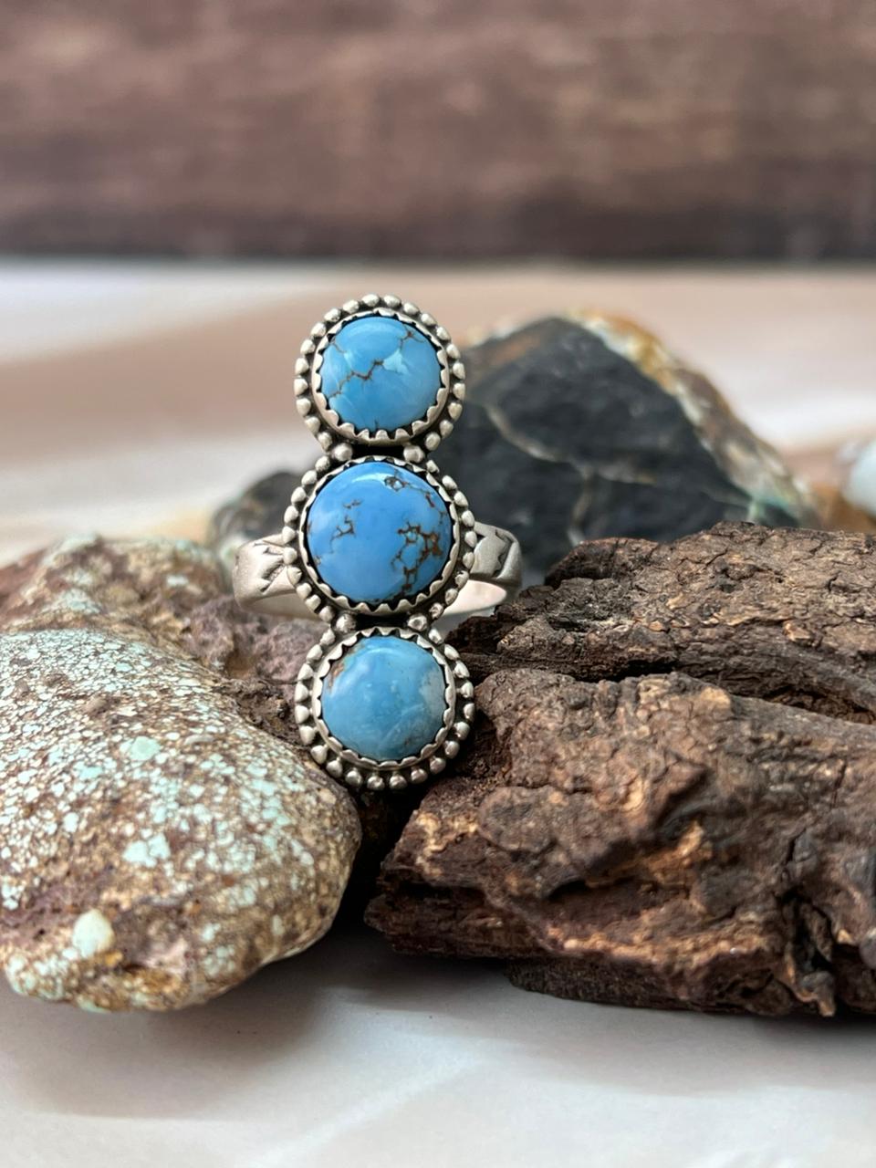 Handmade Sterling Silver Golden Hills Turquoise Adjustable Ring "Signed Nizhoni"