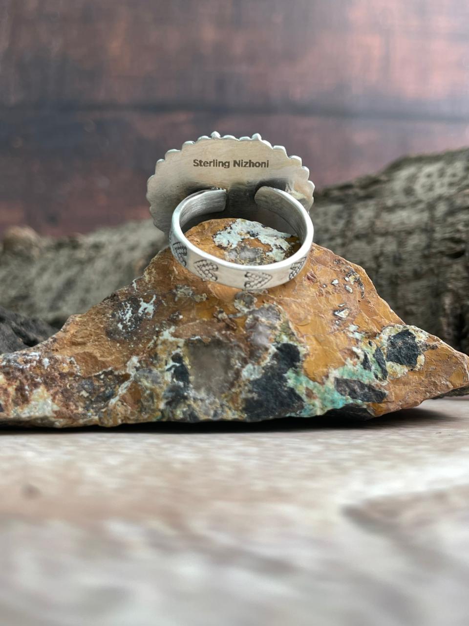 Handmade Sterling Silver Sonoran Mountain Turquoise Adjustable Ring "Signed Nizhoni"