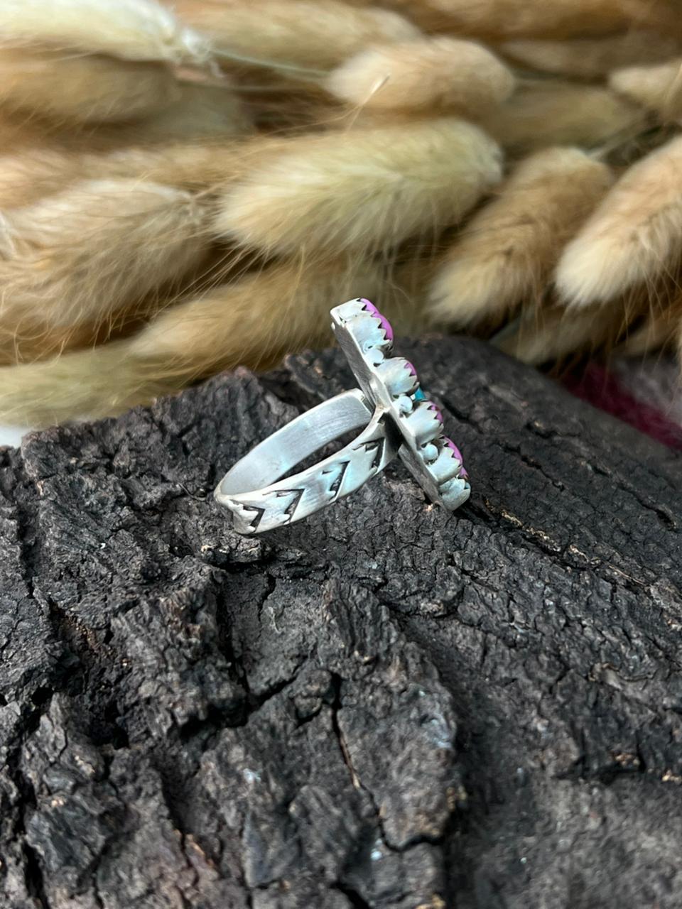 Handmade Sterling Silver White Water with Cotton Candy Adjustable Ring "Signed Nizhoni"