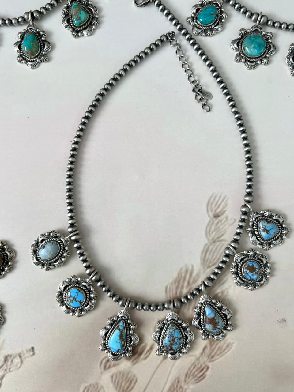 Handmade Sterling Silver Beaded Multi Stone Necklace "Signed Nizhoni"