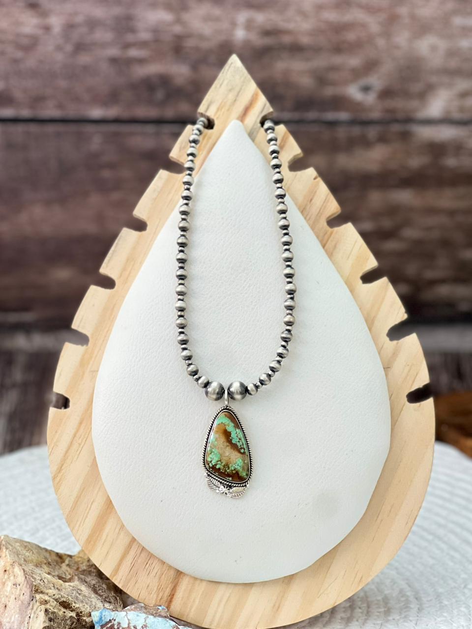 Handmade Sterling Silver Beaded Mantis Turquoise Necklace "Signed  Nizhoni"