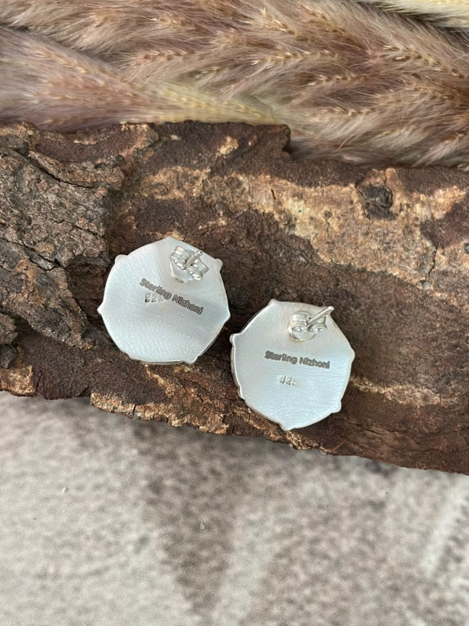 Handmade Sterling Silver Number 8 Turquoise Collection: Post Studs Earrings Signed Nizhoni