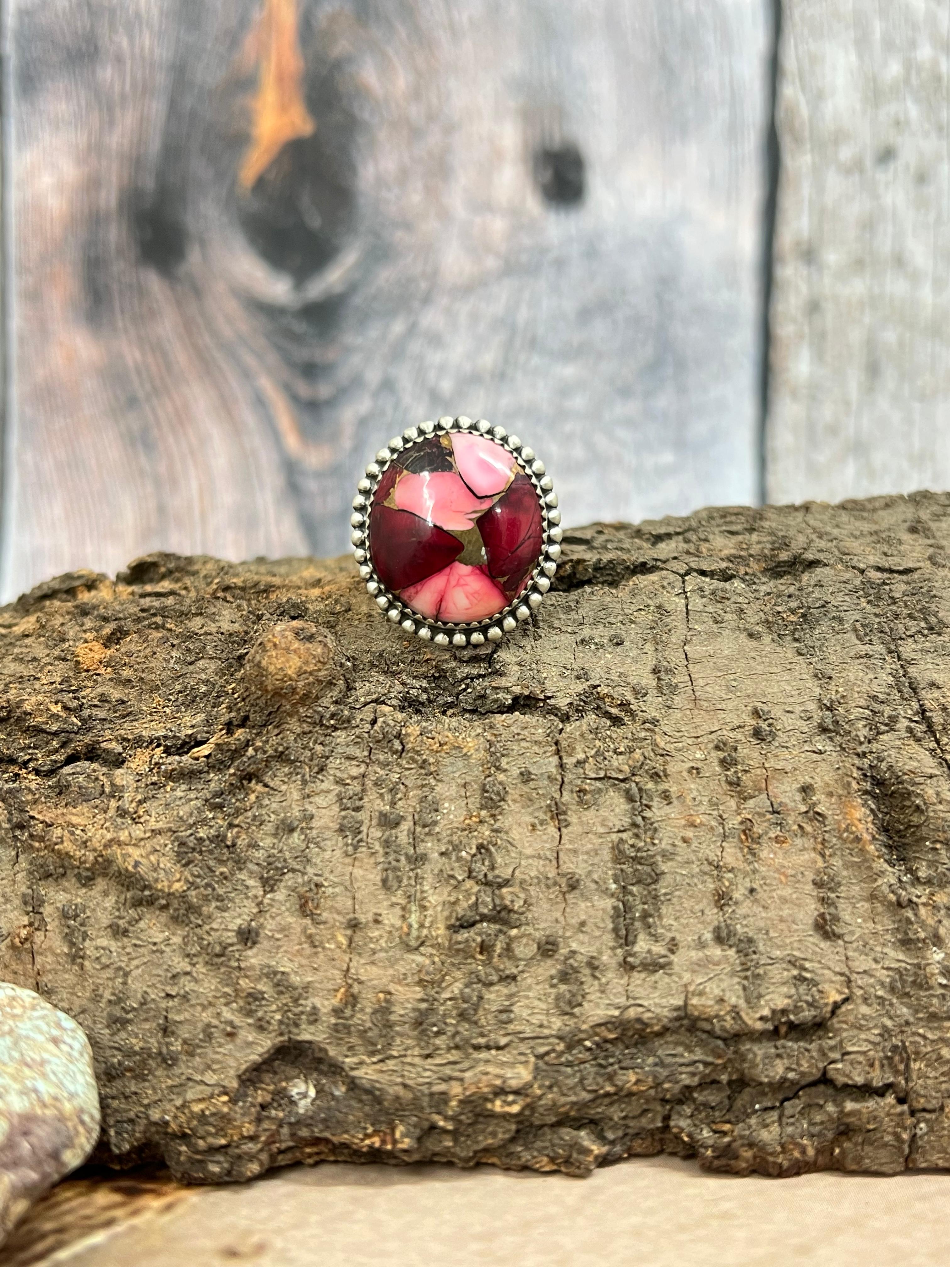 Handmade Sterling Silver Dahlia Rose Adjustable Ring with Signed Nizhoni