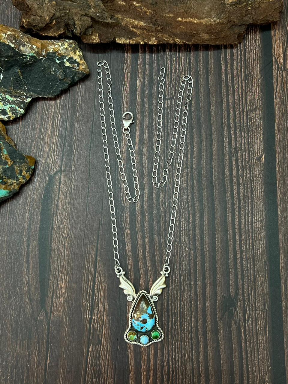 Handmade Sterling Silver Golden Hills with Sonoran Turquoise Necklace "Signed Nizhoni" (8)