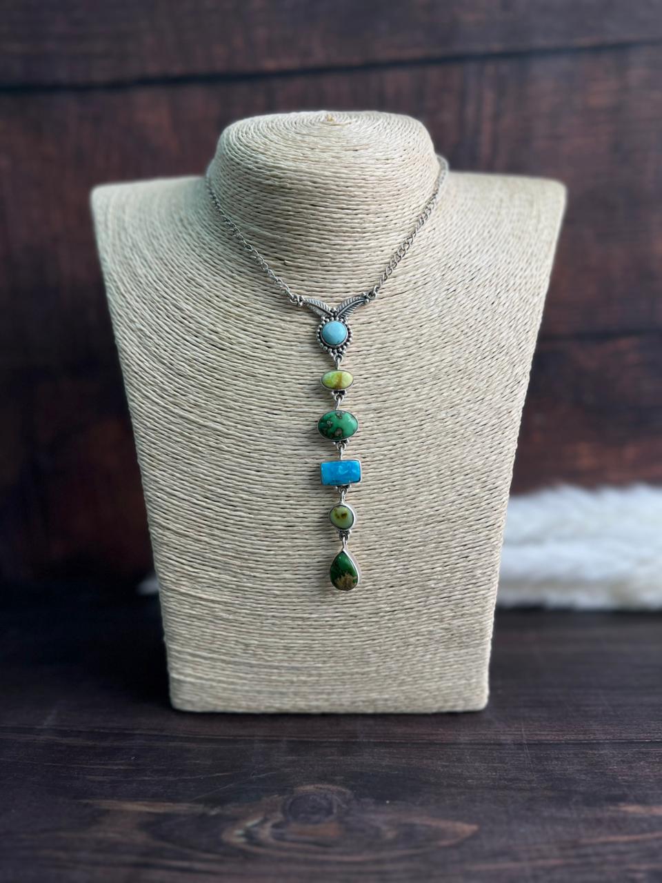 Handmade Sterling Silver Multi Stone Necklace "Signed Nizhoni"