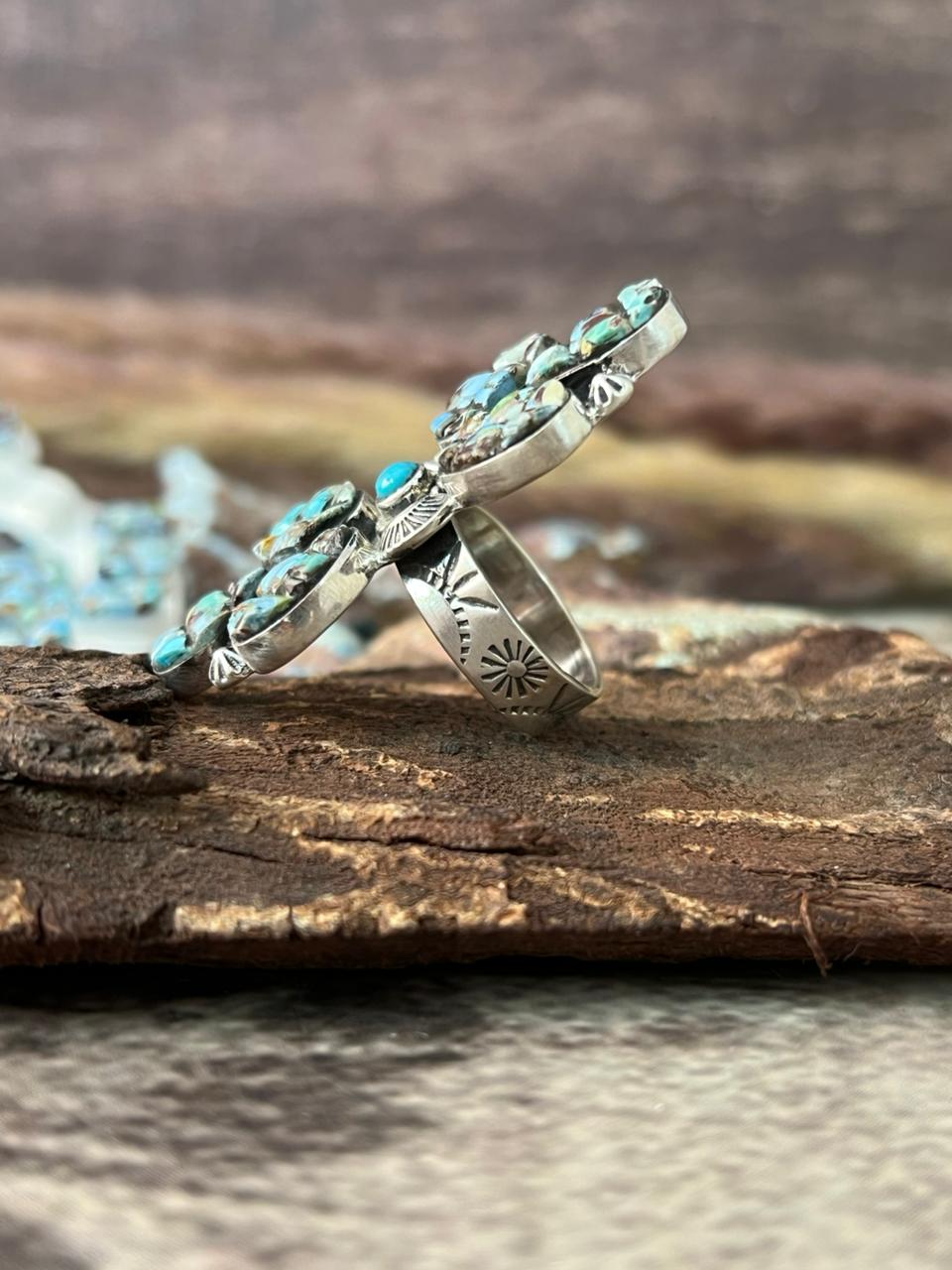 Handmade Sterling Silver 'Golden Hills Turquoise Cobble Collection' Adjustable Ring "Signed Nizhoni"