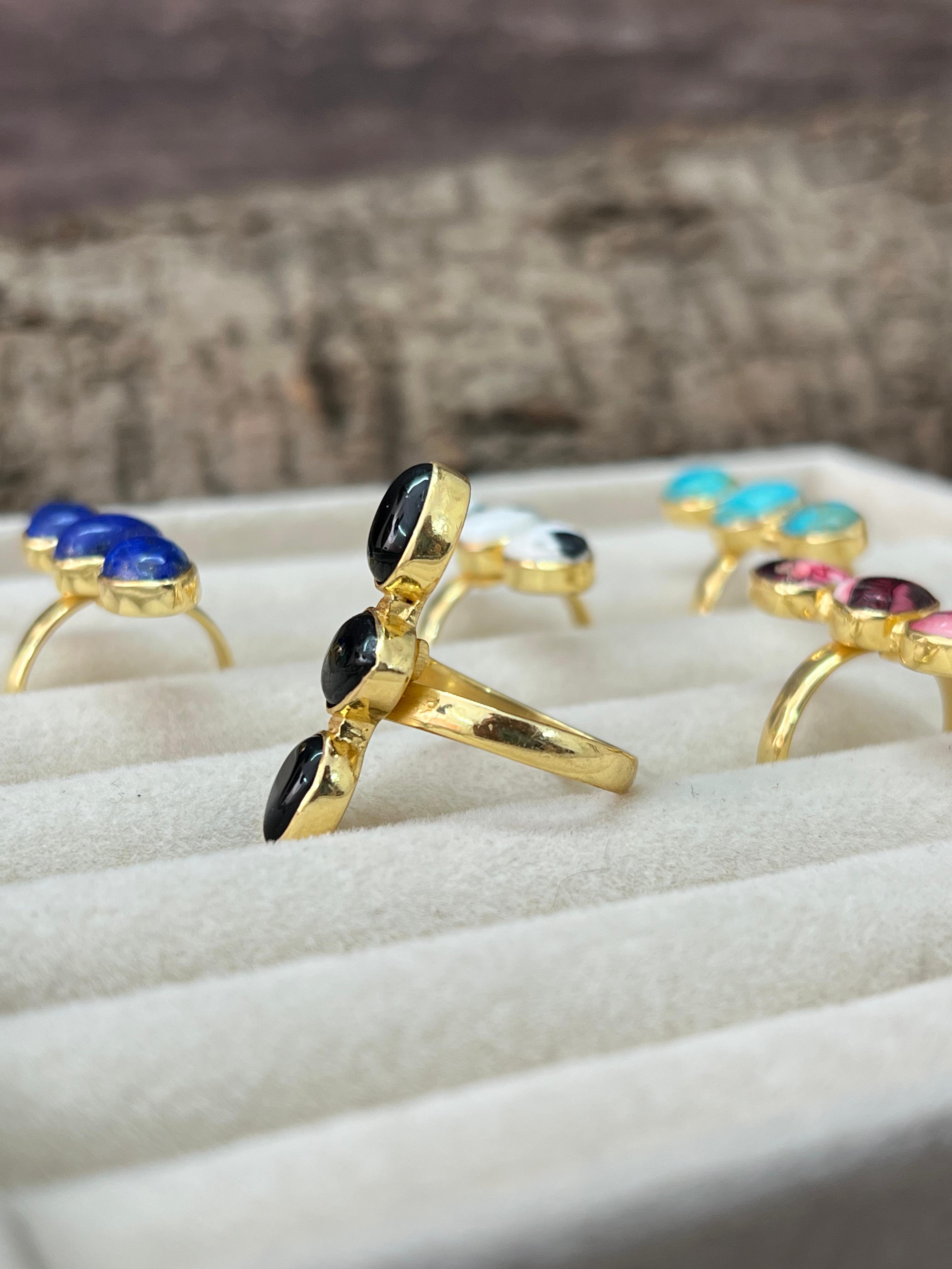 “The Golden Collection” Natural Multi Stone Adjustable 3 Stone Ring