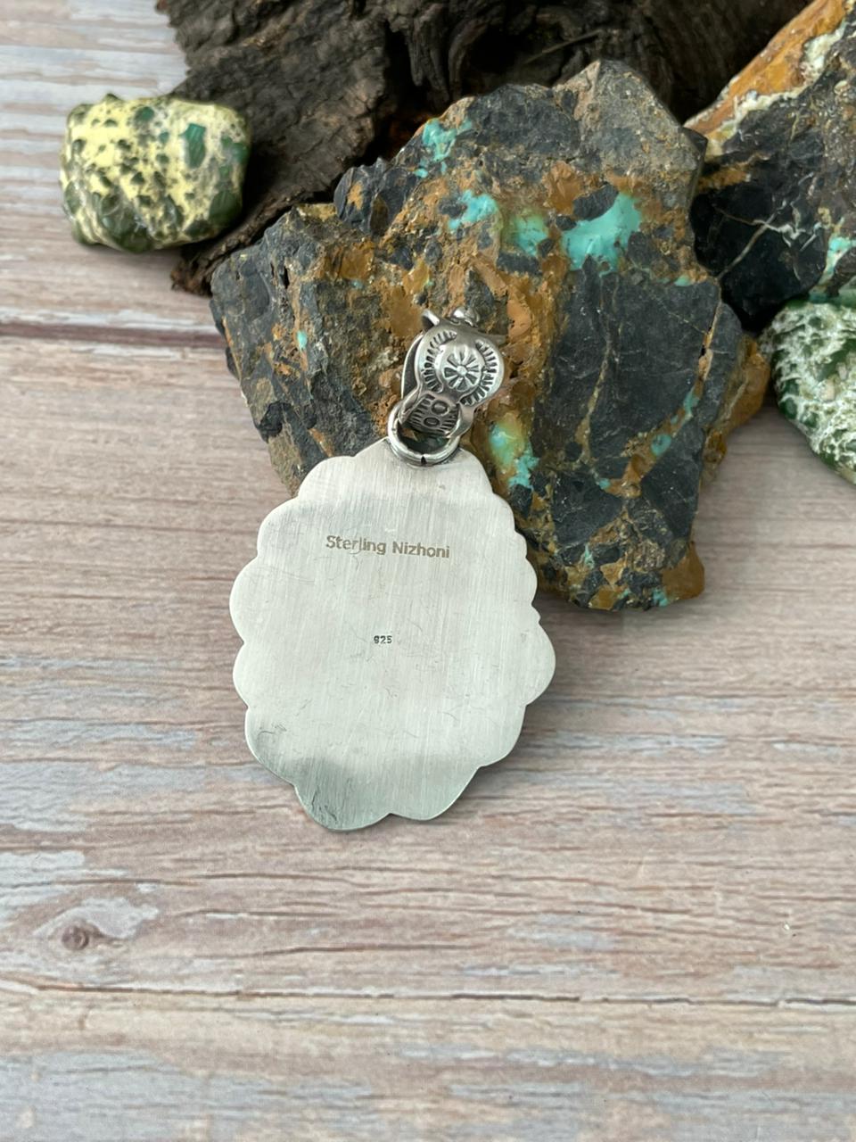 Handmade Sterling Silver Number 8 Turquoise Pendant "Signed Nizhoni"