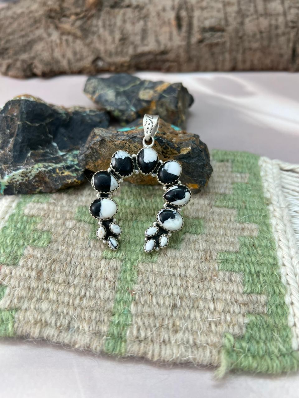 Handmade Sterling Silver White Buffalo Naja Pendant "Signed Nizhoni"