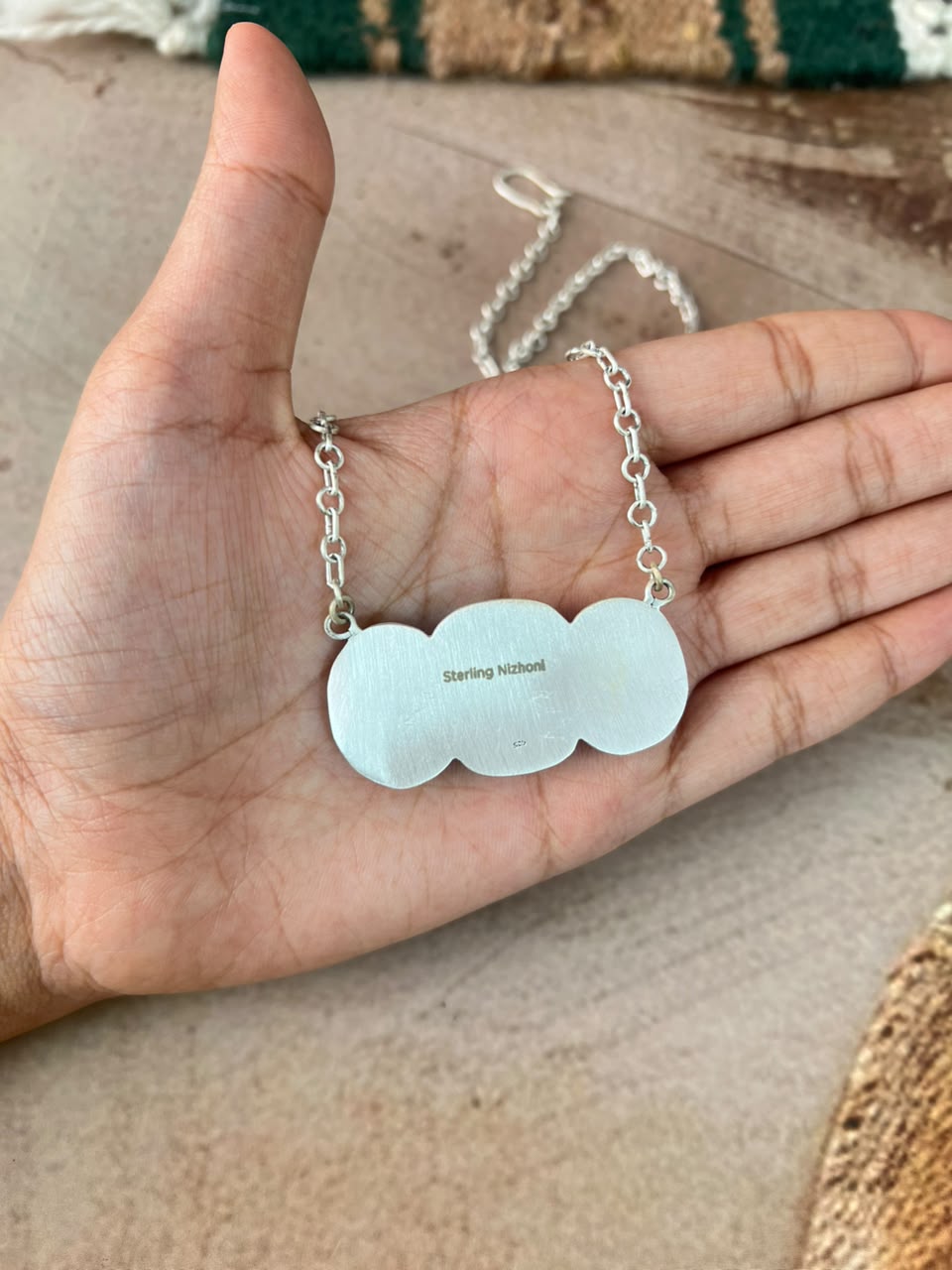 Handmade Sterling Silver Hardy Pit Collection: Necklace Signed Nizhoni