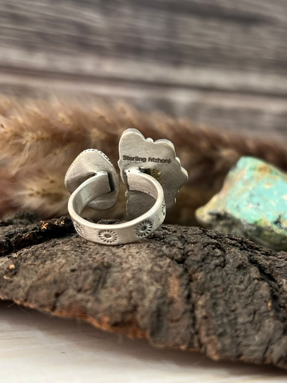 Handmade Sterling Silver Golden Hills with Palomino Turquoise Adjustable Ring Signed Nizhoni