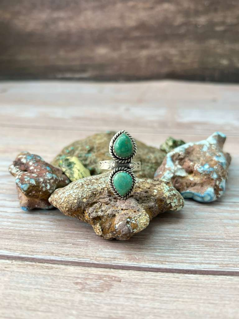 Handmade Sterling Silver Kingman Turquoise Adjustable Ring "Signed Nizhoni"