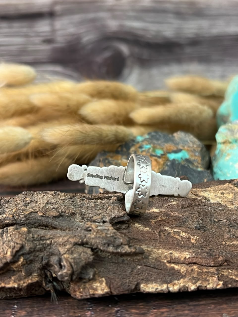 Handmade Sterling Silver Carico Lake with Palomino Turquoise and Cotton Candy Adjustable Ring Signed Nizhoni (7)