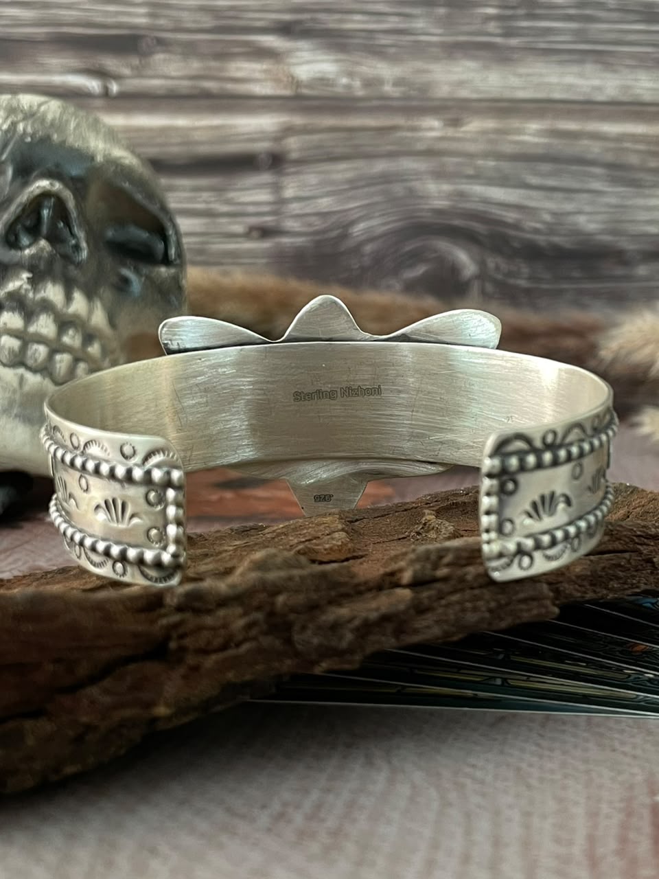 Handmade Sterling Silver Kingman Turquoise Halloween Collection: Cuff Bracelet Signed Nizhoni