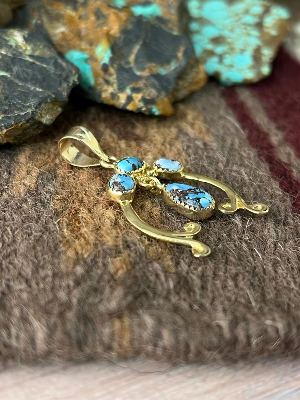 “The Golden Collection” Handmade Gold-Palted Golden Hills Turquoise Pendant