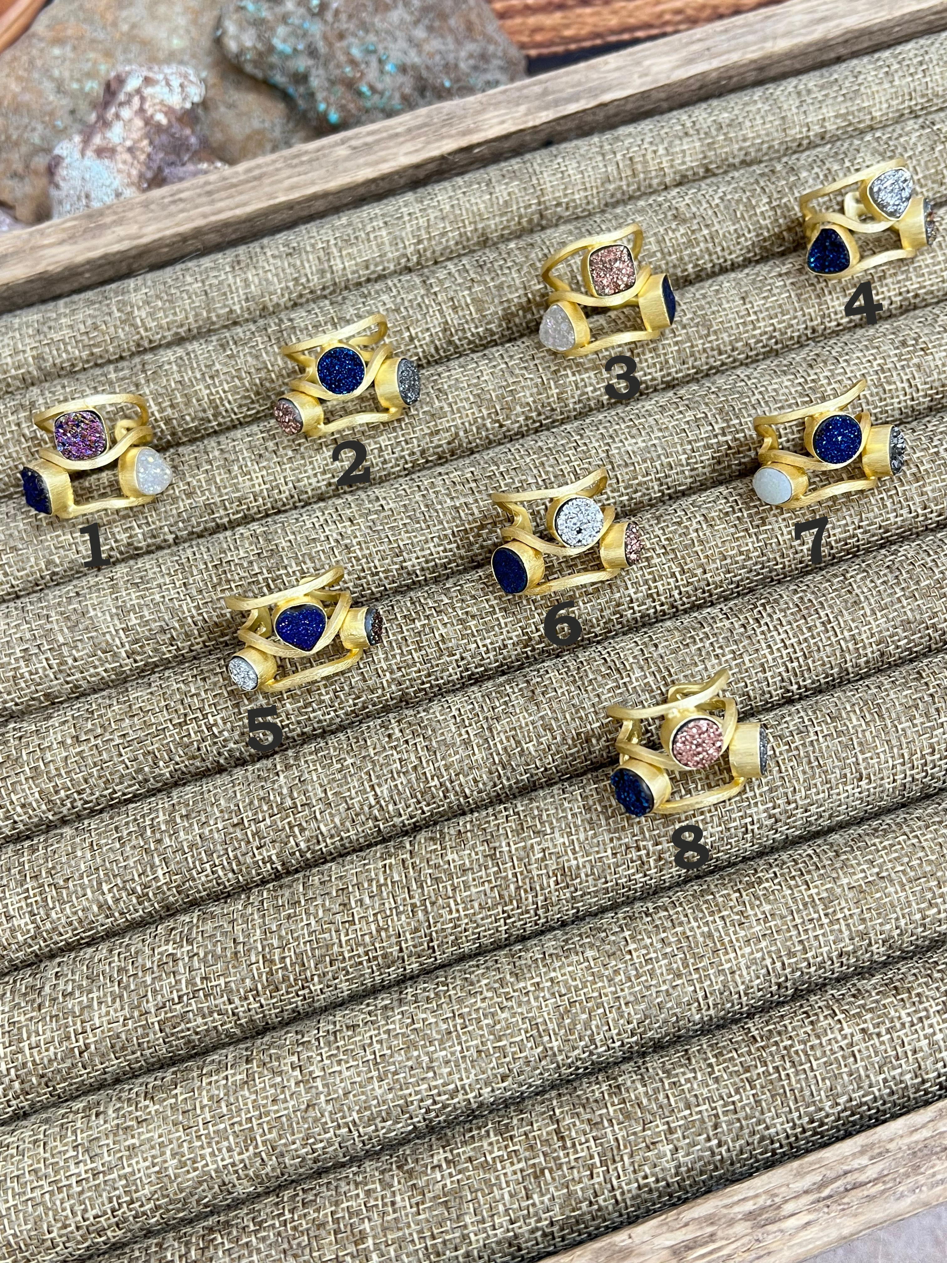 “The Boho Collection” Natural 3 Stone Druzy Adjustable Ring