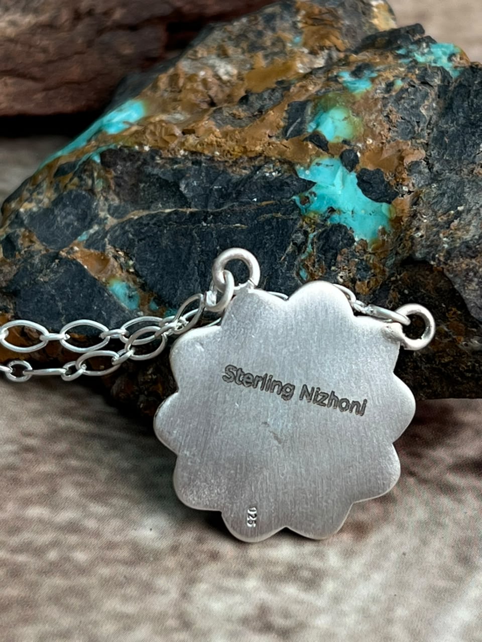 Handmade Sterling Silver Kingman Turquoise with White Buffalo Necklace Signed Nizhoni