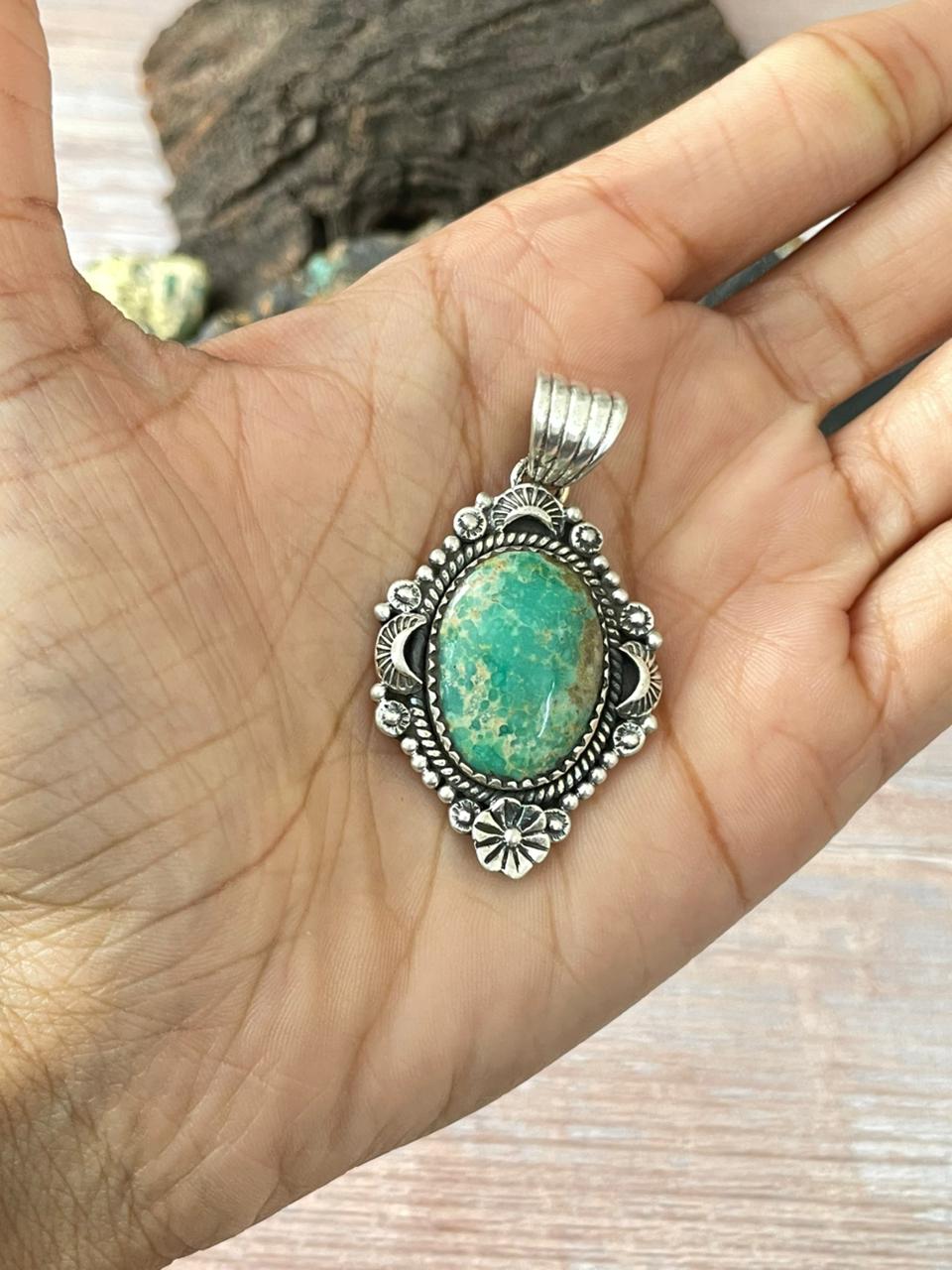 Handmade Sterling Silver Mantis Turquoise Pendant " Signed Nizhoni"