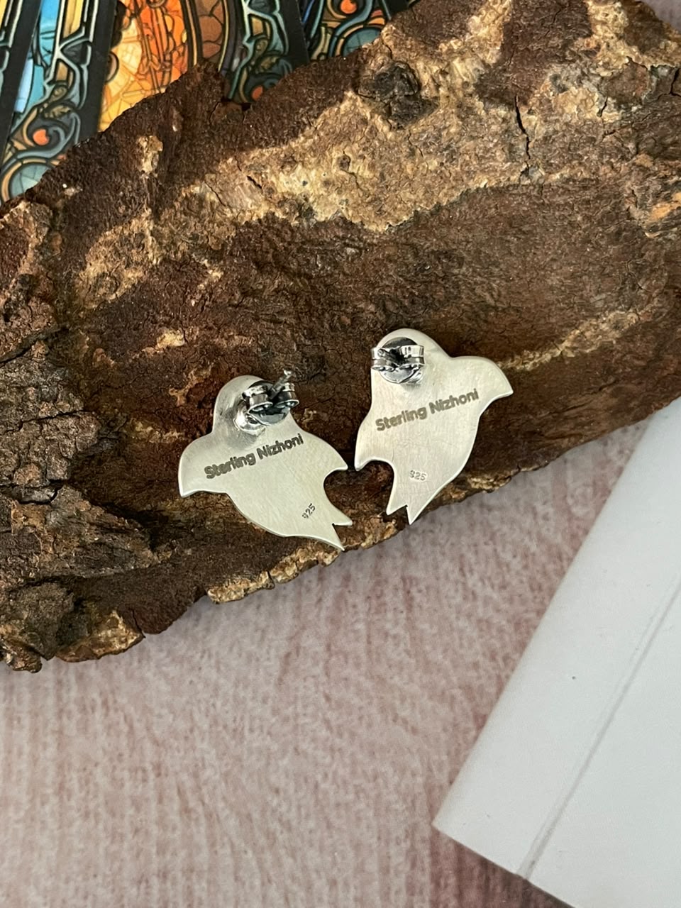 Handmade Sterling Silver Kingman Turquoise Halloween Collection: Post Studs Earrings Signed Nizhoni