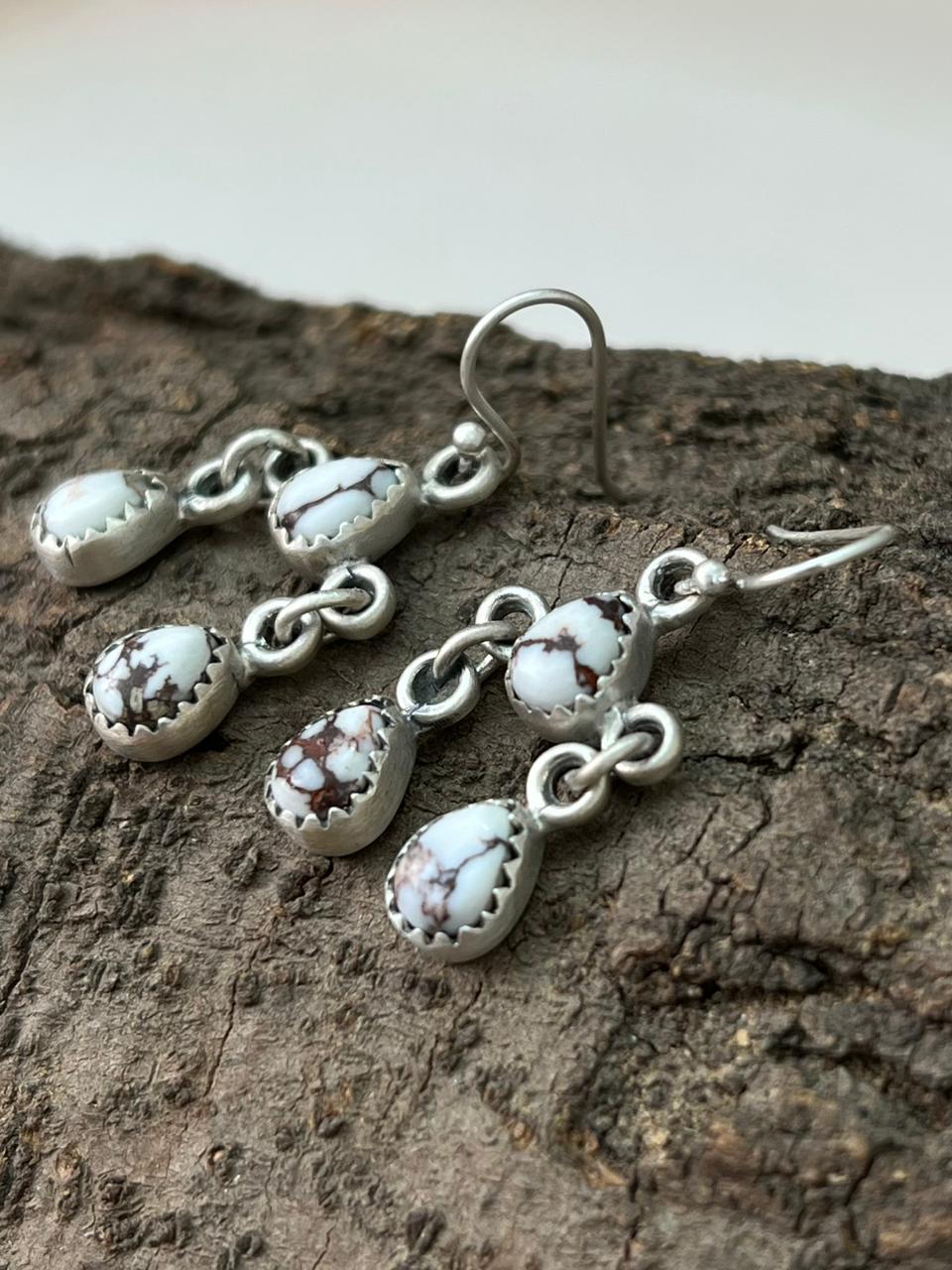 Handmade Sterling Silver Wildhorse Magnesite Hook Dangle Earrings "Signed Nizhoni"