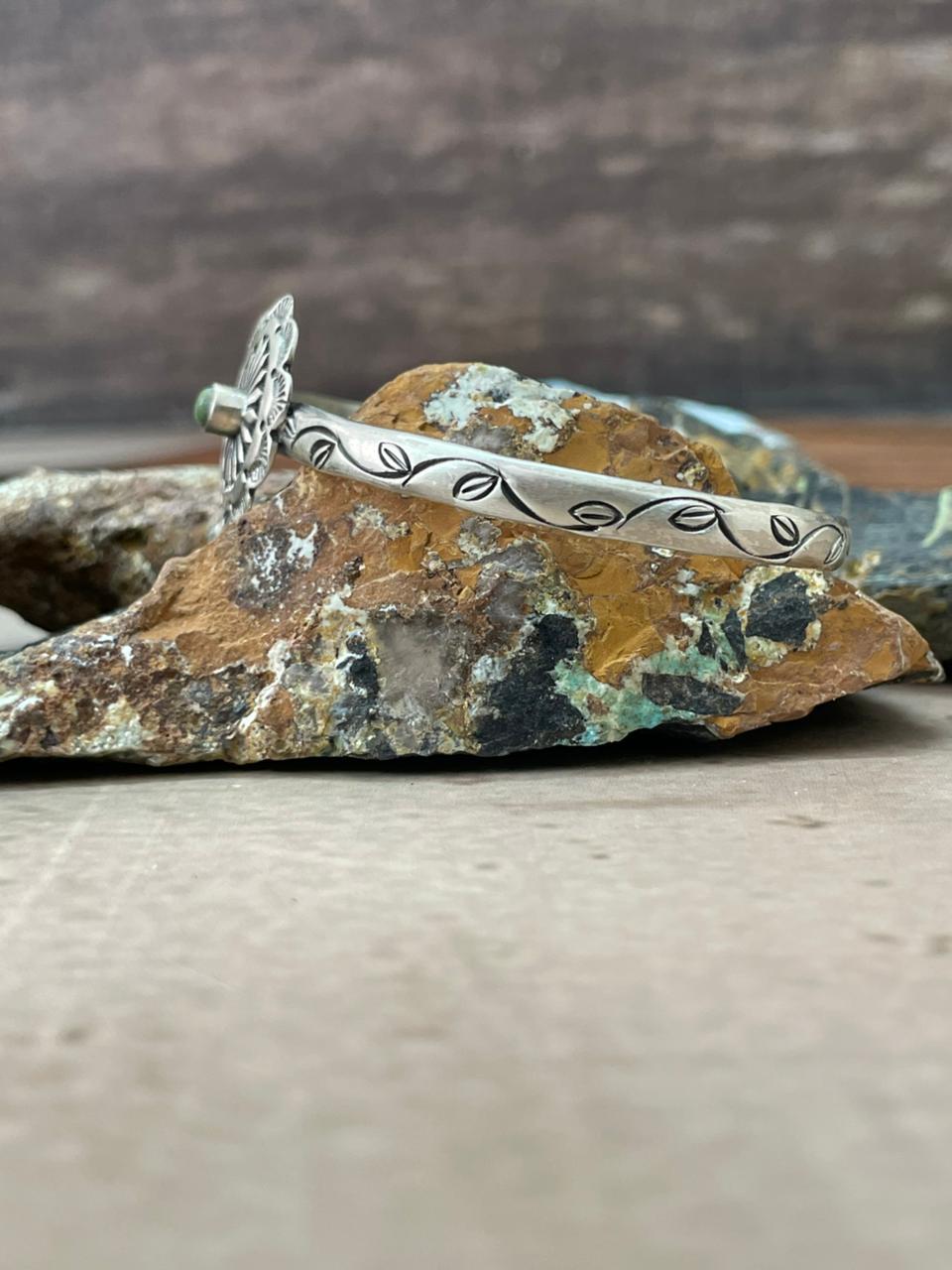 Handmade Sterling Silver Kingman Turquoise Cuff Bracelet "Signed Nizhoni"