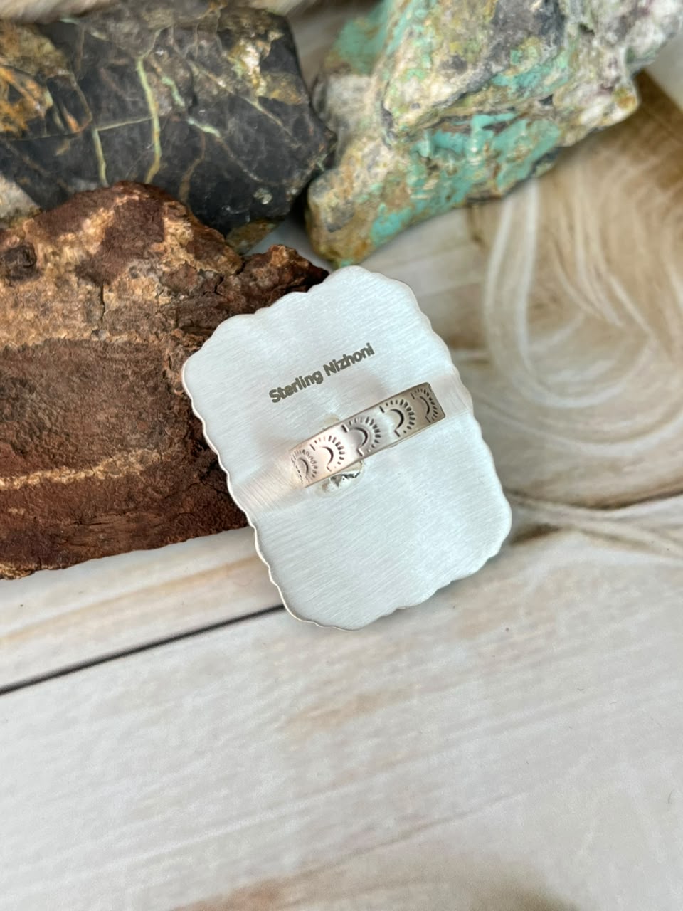 Handmade Sterling Silver Cotton Candy with Cripple Creek Turquoise Adjustable Ring Signed Nizhoni