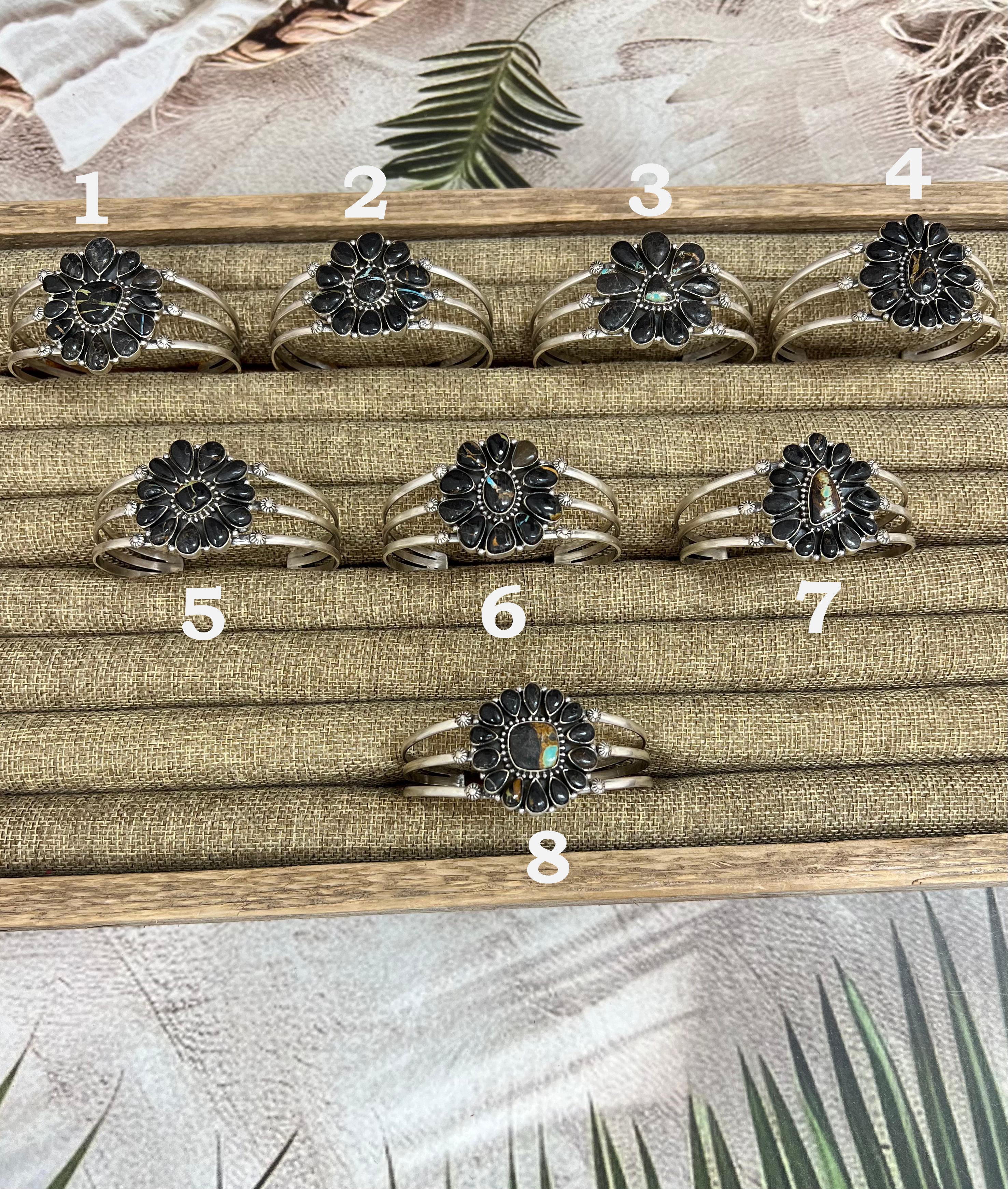 Handmade Sterling Silver Blackjack Turquoise Cuff Bracelet Signed Nizhoni