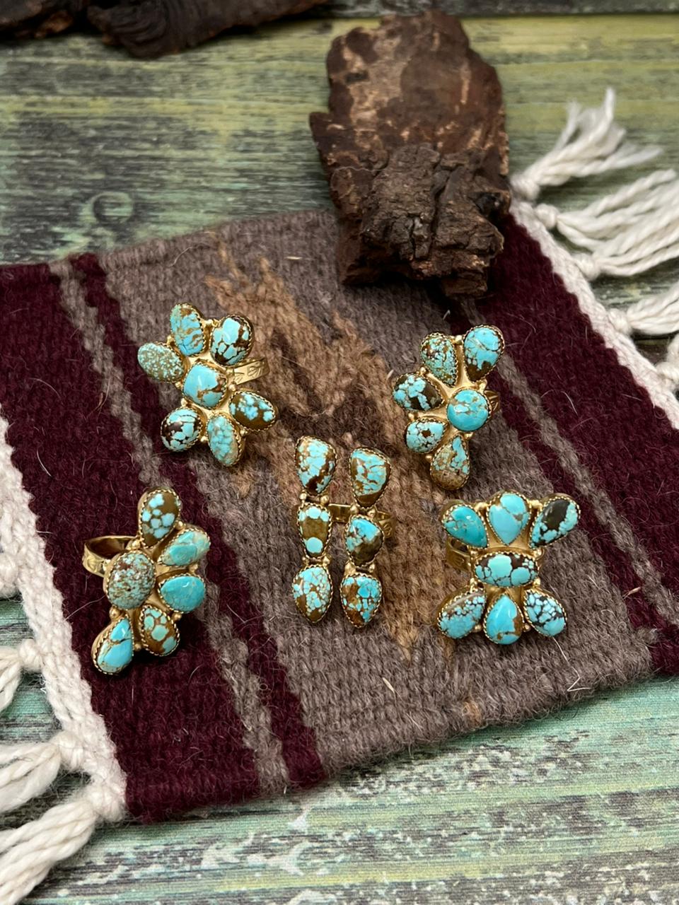 “The Golden Collection” Handmade Number 8 Turquoise with Gold Adjustable Ring