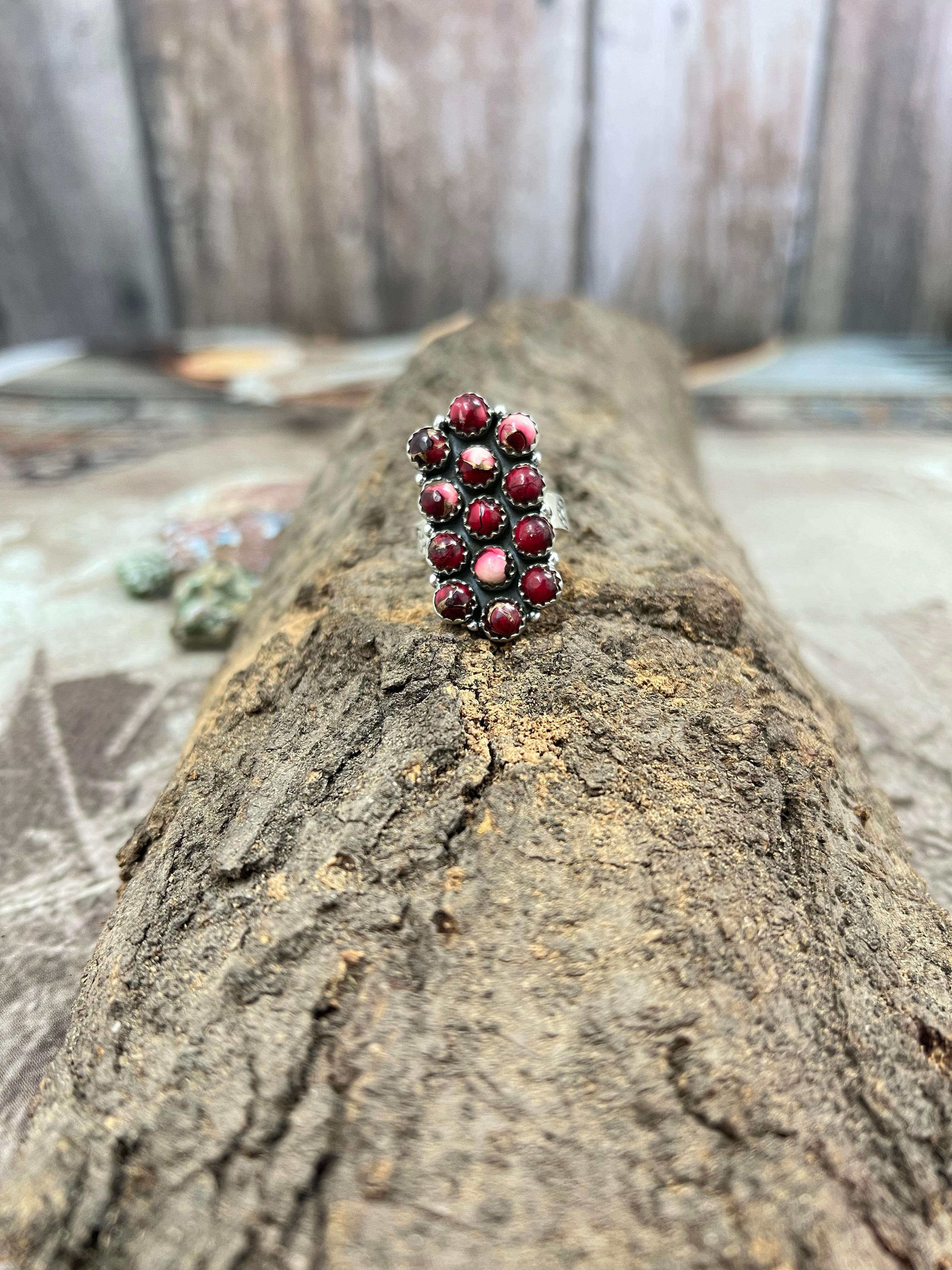 Handmade Sterling Silver Dahlia Rose Adjustable Ring with Signed Nizhoni