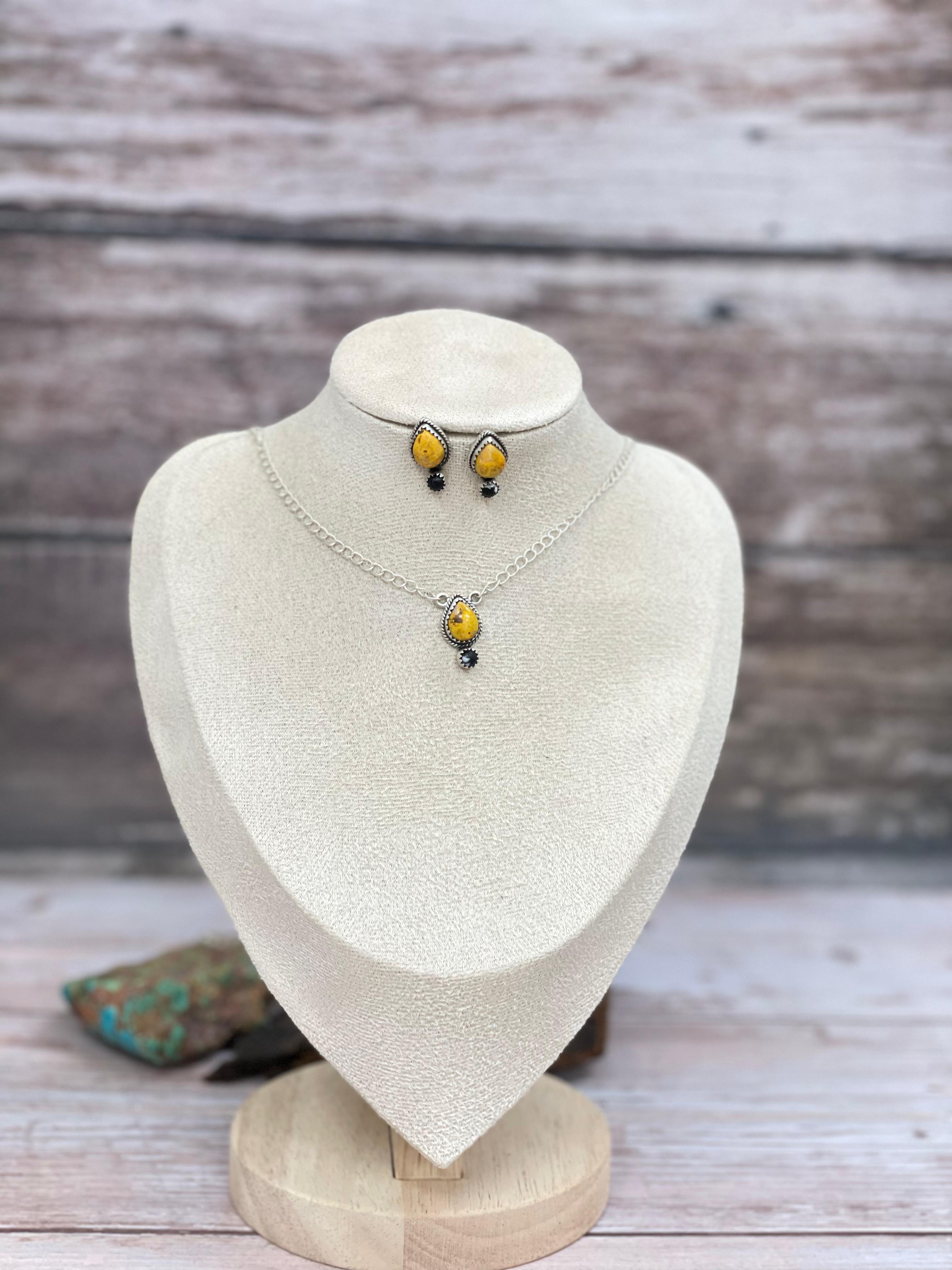 "Halloween Collection" Handmade Sterling Silver Black Onyx, Bumblebee Necklace Earring Set, Signed Nizhoni