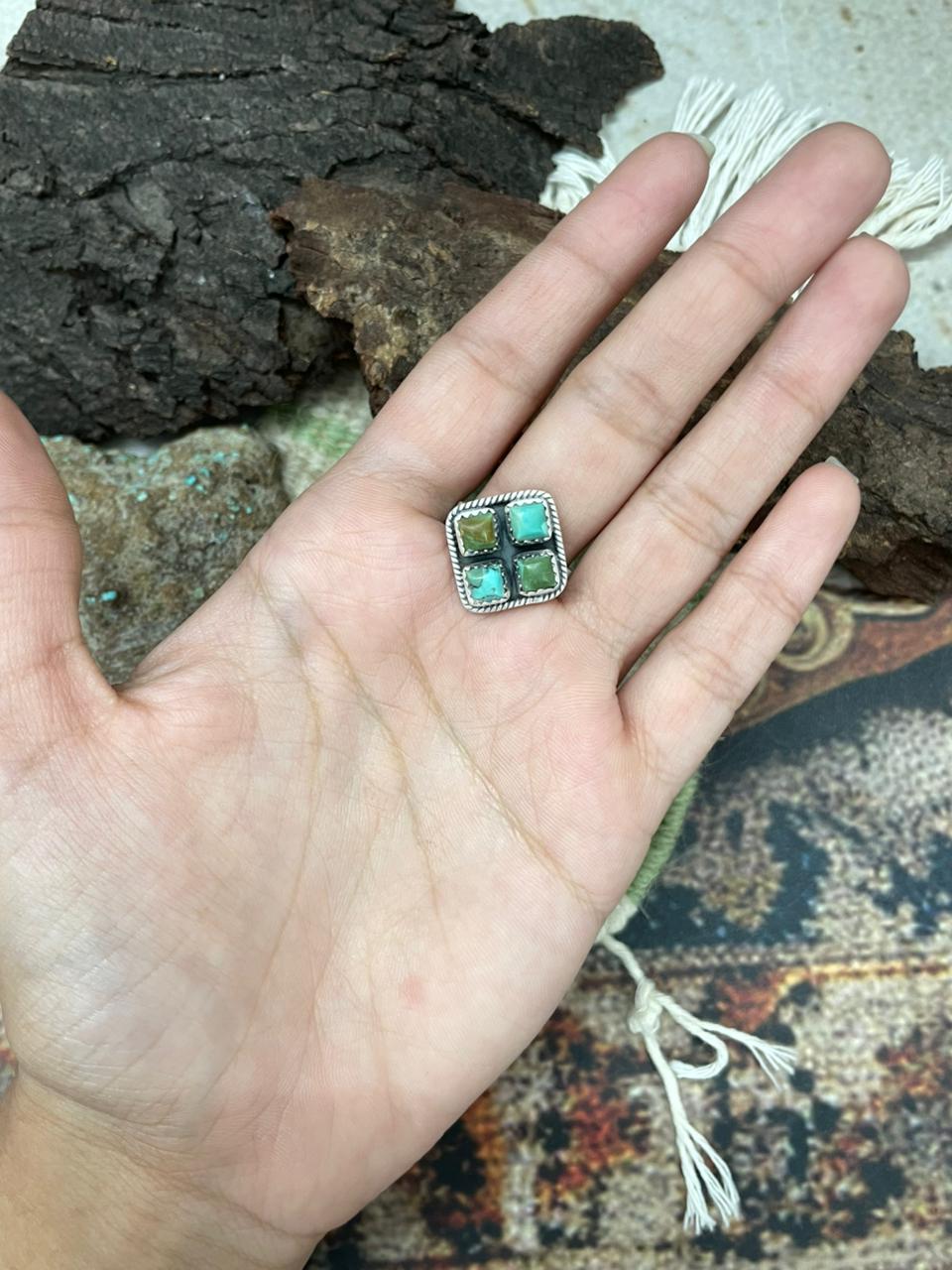 Handmade Sterling Silver Kingman Turquoise Adjustable Ring "Signed Nizhoni"