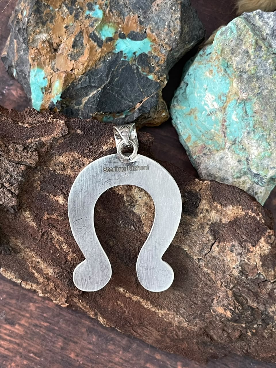Handmade Sterling Silver Kingman Turquoise NFR Collection: Naja Pendant Signed Nizhoni