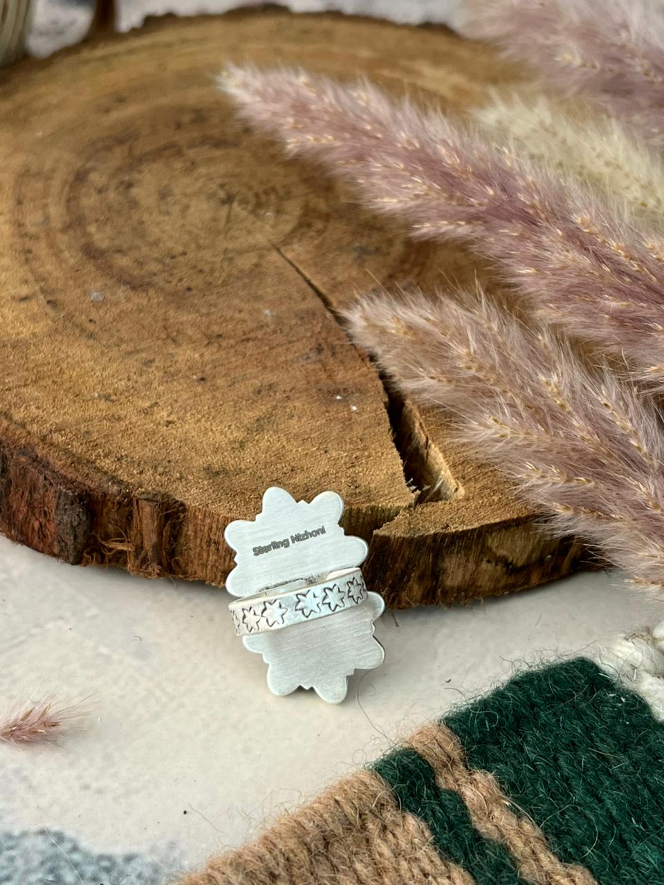 Handmade Sterling Silver White Buffalo Adjustable Ring Signed Nizhoni