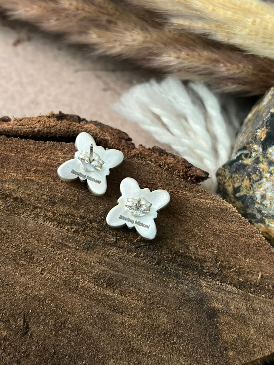 Handmade Sterling Silver Orange Mojave Post Studs Earrings Signed Nizhoni