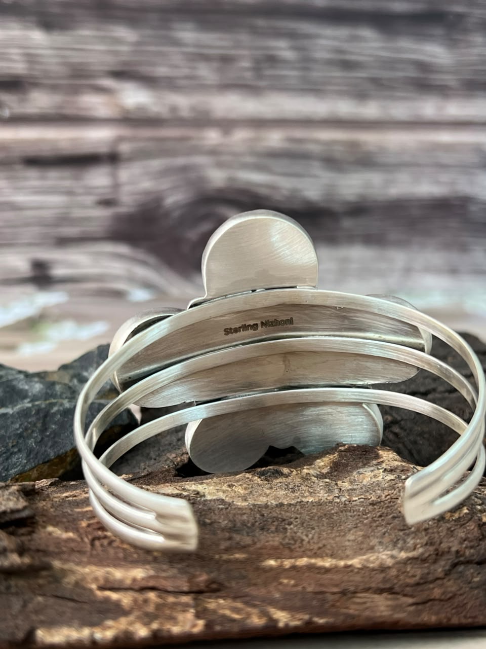 Handmade Sterling Silver Gem Silica Collection: Cuff Bracelet Signed Nizhoni