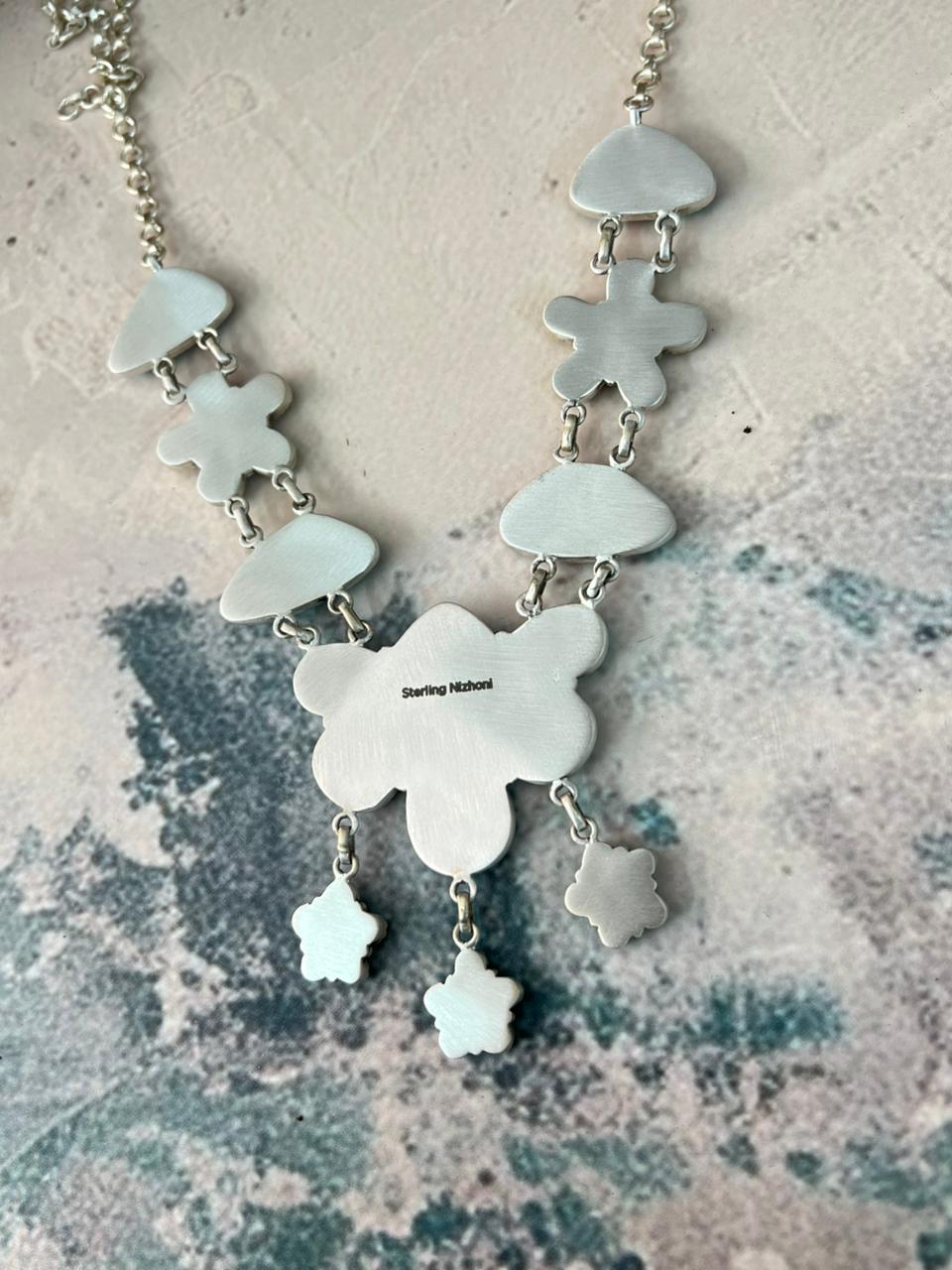 Handmade Sterling Silver Tyrone with Palomino Turquoise Necklace Signed Nizhoni