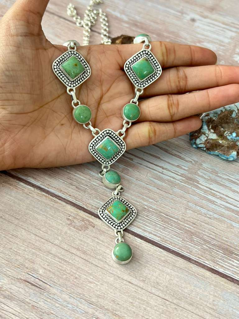 Handmade Sterling Silver Old Stock Royston Turquoise Necklace with Signed Nizhoni