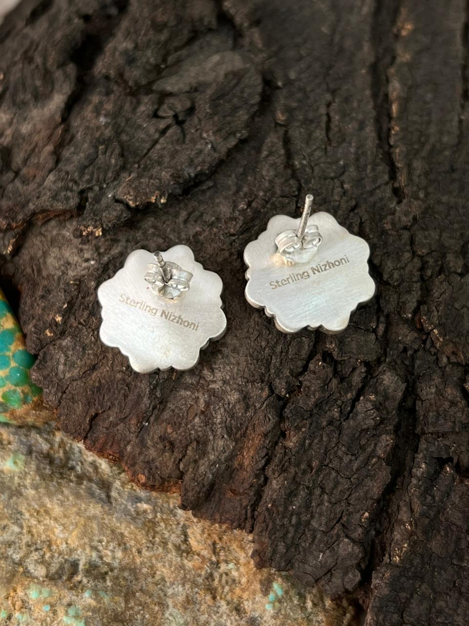 Handmade Sterling Silver Cotton Candy Post Studs Earrings "Signed Nizhoni"
