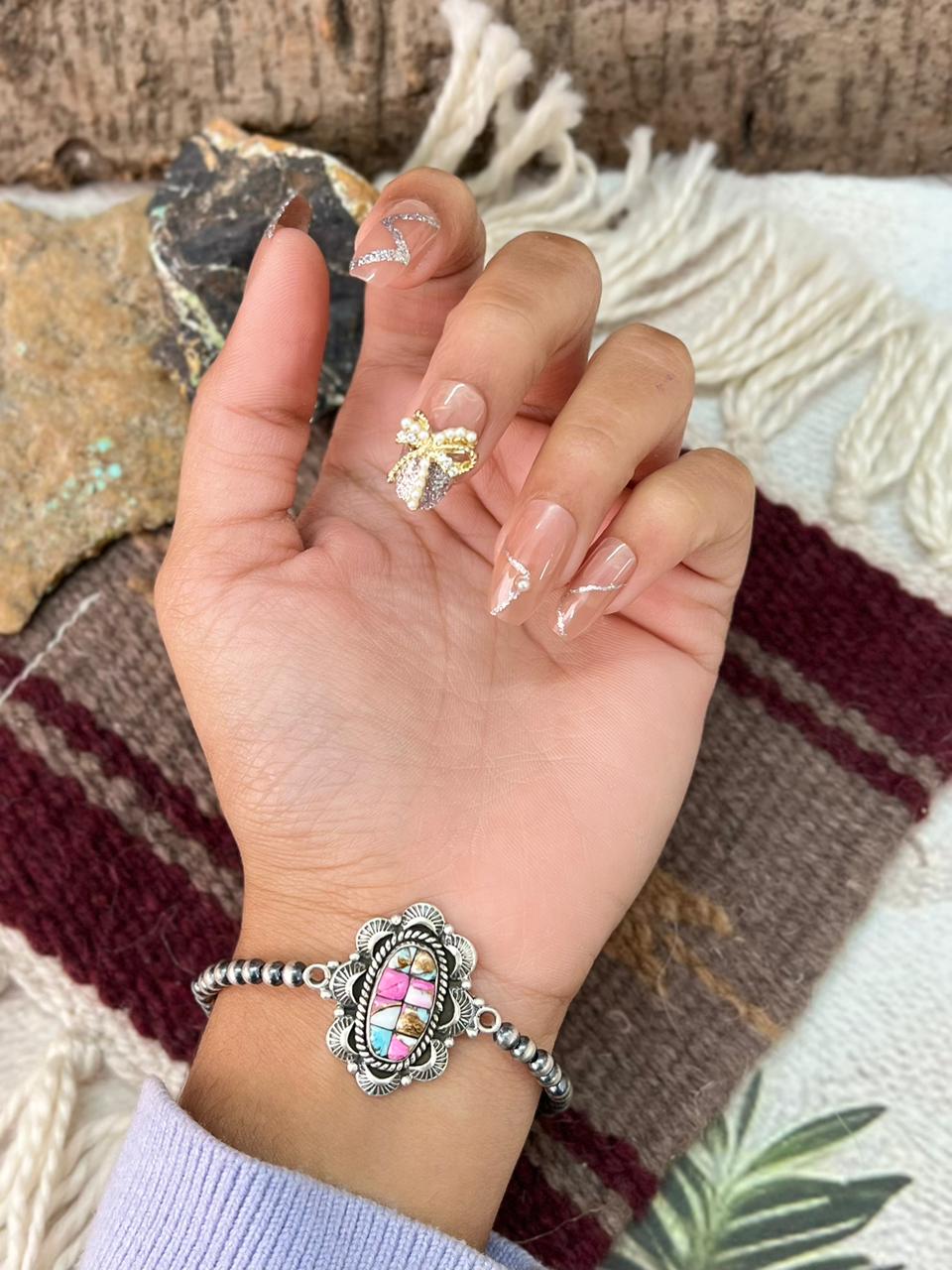 Handmade Sterling Silver Beaded Cotton Candy Bracelet "Signed Nizhoni"