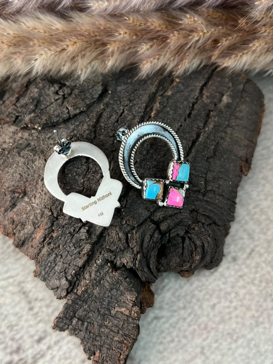 Handmade Sterling Silver Cotton Candy Post Studs Earrings Signed Nizhoni